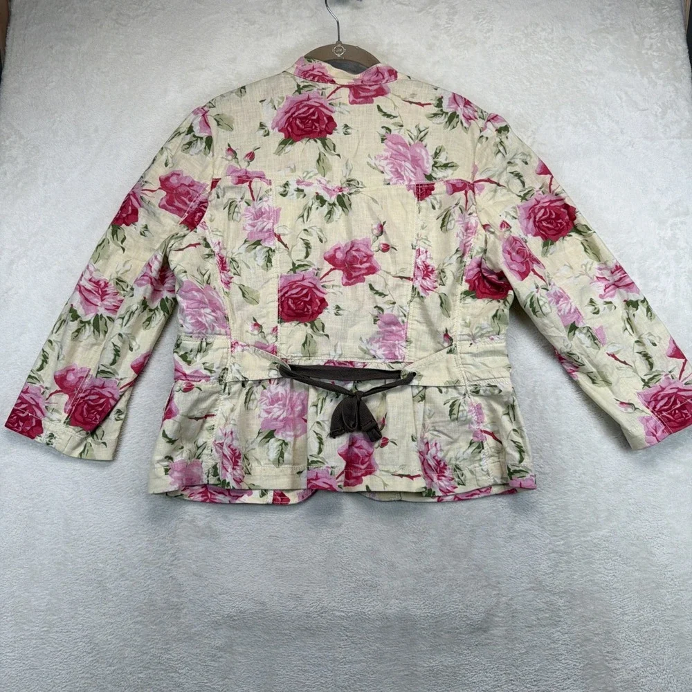 Banana Republic Blazer Womens 12 Linen Blend Floral Rose Print Cottagecore